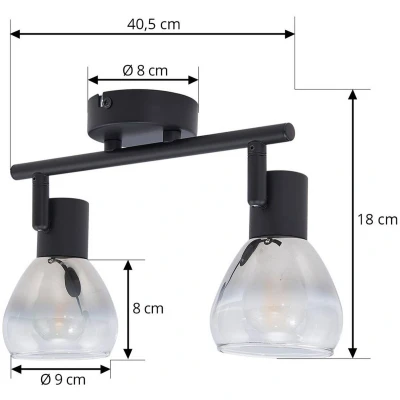 Afbeelding van Lindby Pendura plafondlamp, 2 lamps, zwart, glas