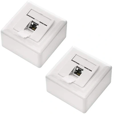 Afbeelding van deleyCON 2x CAT6a Universele Netwerkdoos 1x RJ45 Poort Afgeschermd Opbouw of Inbouw 10 Gigabit Ethernet Netwerk EIA/TIA 568A&amp;B Wit