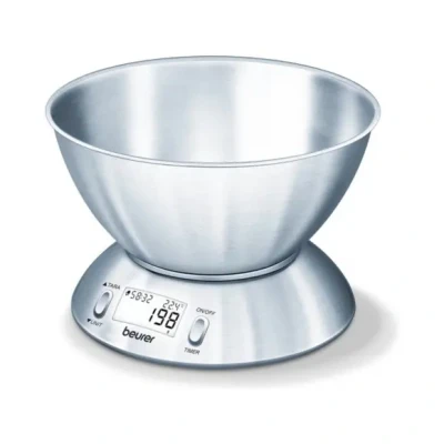 Afbeelding van Beurer KS 54 Digitale RVS Keukenweegschaal 1,5 liter kom Tot 5 kg Timer Incl. kamerthermometer Tarra Automatische uitschakeling batterijen Jaar garantie