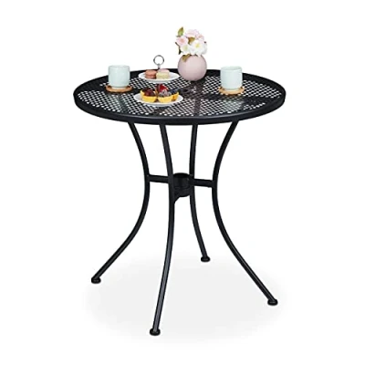 Afbeelding van Relaxdays tuintafel met parsolgat balkontafel bistrotafel buitentafel 70 cm zwart