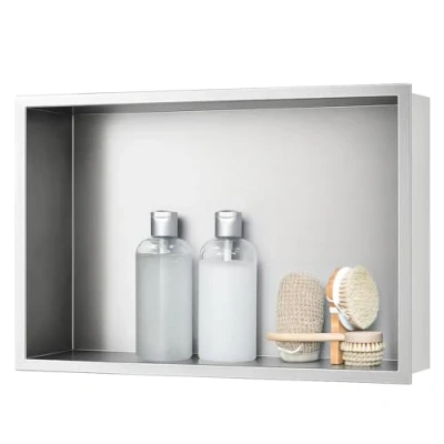 Afbeelding van sunrik wanddouche, roestvrij staal, wandrek, opbergplank, douchenis, 30 x 45 10 cm, nikkel