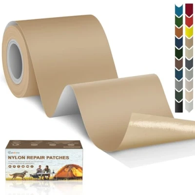 Afbeelding van Cahomo Nylon reparatiepleisters, 7,6 x 200 cm, zelfklevend, waterdicht, voor jassen, tenten, bovenkleding, kaki
