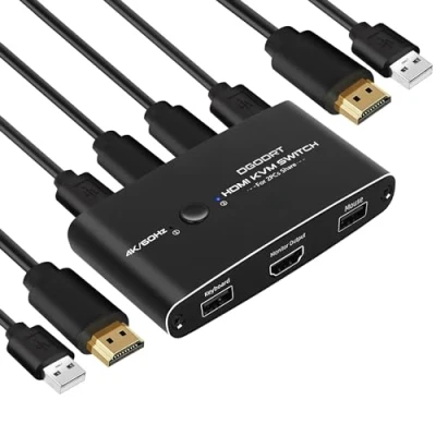 Afbeelding van 4K 60Hz HDMI KVM schakelaar 2 poorten voor computers 1 monitor die USB apparaten delen, bevat kabels en