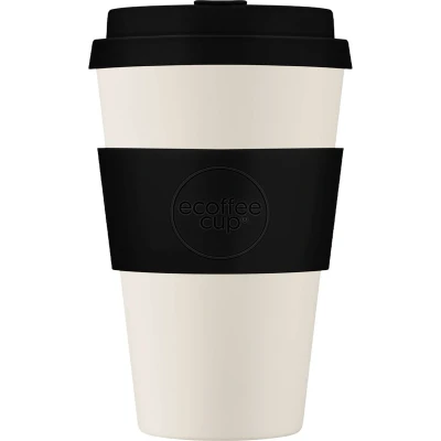 Afbeelding van Ecoffee Cup Black Nature PLA Koffiebeker to Go 400 ml Zwart Siliconen