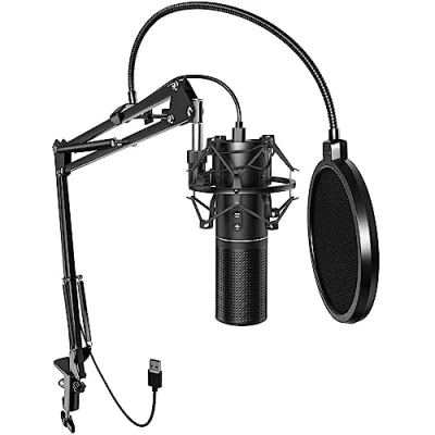 Afbeelding van TONOR USB gamingmicrofoon voor pc, condensator podcast, cardioïde microfoonset met armstandaard, microfoon YouTube Twitch PS4/5 streaming opname, Q9 model