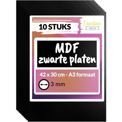 Afbeelding van Creative Deco 10 x A3 MDF Plaat Zwart 420 300 3 mm Perfect voor Lasersnijden, CNC Frezen, Modelleren, Freeswerk, Figuurzagen