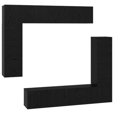 Afbeelding van vidaXL Tv meubelset 8 pcs Zwart eiken 80 x 30 cm Bewerkt hout