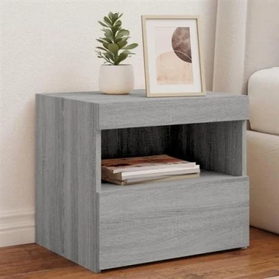 Afbeelding van Nachtkastjes met LED verlichting 2 st 50x40x45 cm grijs sonoma