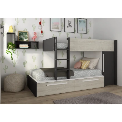 Afbeelding van Jules Stapelbed met kast en lades 90x200 Antraciet