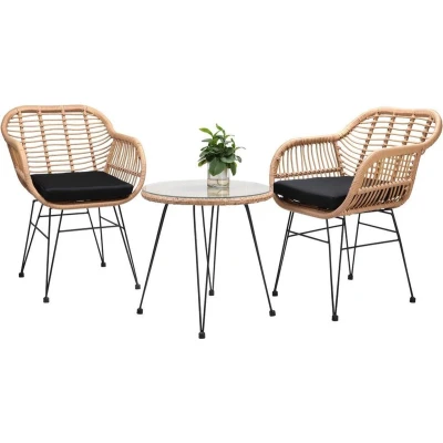 Afbeelding van Casaria Tuinset Bali 3 Delig 1 Tafel &amp; 2 Stoelen Naturel Zwart