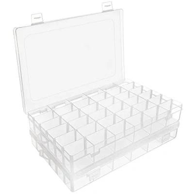 Afbeelding van Belle Vous 2 Stuks Doorzichtige Plastic Opbergdoos 27,3 x 17,6 4,3 cm 36 Verwijderbare/Verstelbare Scheidingsroostervakken Organizer Voor Oorbellen, Sieraden, Kralen en Ambachten