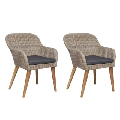Afbeelding van Tuinstoelen 2 st met kussens poly rattan bruin