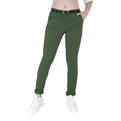Afbeelding van JOPHY &amp; CO. Elastische chino voor dames met riem (artikel 3008) legergroen, M, Leger Groen
