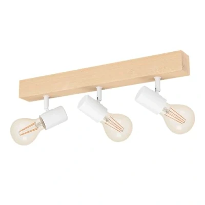 Afbeelding van EGLO Townshend 3 plafondlamp, drievoudige plafondspot in industriële vintage stijl, retro lamp van staal en hout, wit, bruin, E27 fitting, FSC gecertificeerd