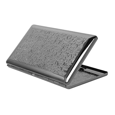 Afbeelding van Elegante en eenvoudige sigarettenkoker van metaal voor dames heren 10 sigaretten 120 mm (zwart Arabesk)