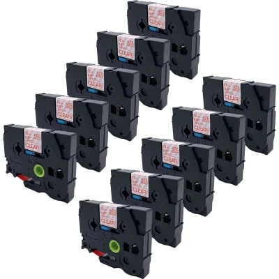 Afbeelding van DULA Brother Compatible label tape Tze 132 10 cassettes P Touch Rood op transparant 12mm x 8m