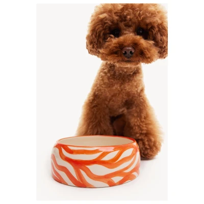 Afbeelding van Dogguo Heart Dogbowl Oranje&amp;Beige Hondenvoerbak Ø20x9 cm Grote Honden