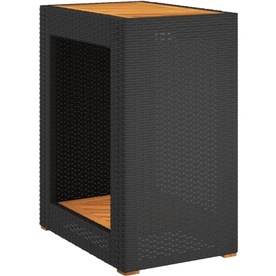 Afbeelding van Tuinbijzettafel met houten blad 60x40x75 cm poly rattan zwart