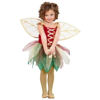 Afbeelding van Widmann Elfen Feeen &amp; Fantasy Kostuum Vrolijke Fladder Fee Gouden Vleugels Meisje Rood, Groen, Goud Maat 110 Carnavalskleding Verkleedkleding