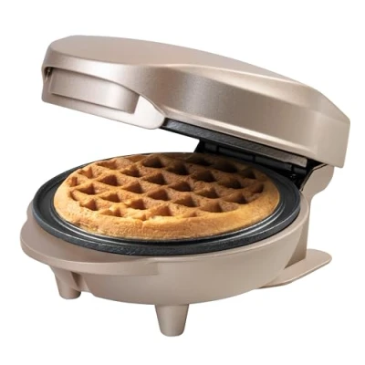 Afbeelding van Bestron mini wafelijzer voor klassieke wafels, met antiaanbaklaag, kinderfeestjes, Familiefeest, Pasen of Kerst, Satin Collection, kleur: Lichtbeige
