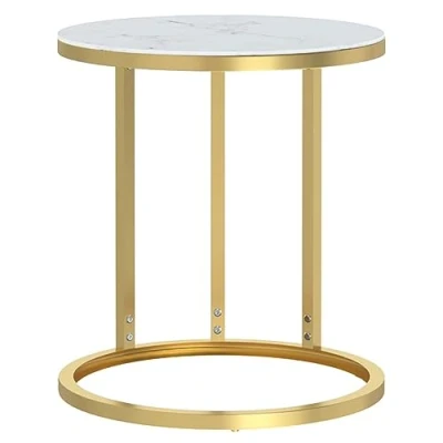 Image de vidaXL Table d&#039;appoint Doré et marbre blanc 45 cm Verre trempé