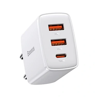 Afbeelding van Baseus Compacte Trio Snellader 30W USB/USB C Adapter Fast Charge Wit