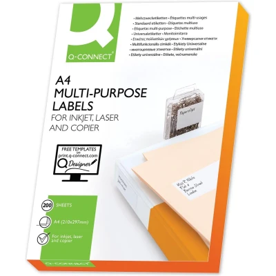 Afbeelding van Q CONNECT etiketten, wit, rechte hoeken, 210 x 148,5 mm, 200 vel, 2 etiketten per vel