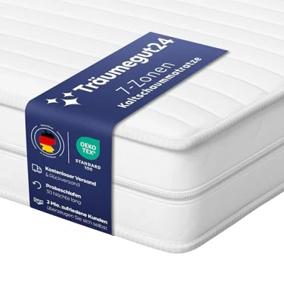 Afbeelding van Träumegut24 AquaFlex Matras 7 zones, 160 x 200 cm, H2 en H3, ergonomische koudschuimmatras, hypoallergeen antibacterieel, afneembare wasbare overtrek, Oeko Tex®, cm