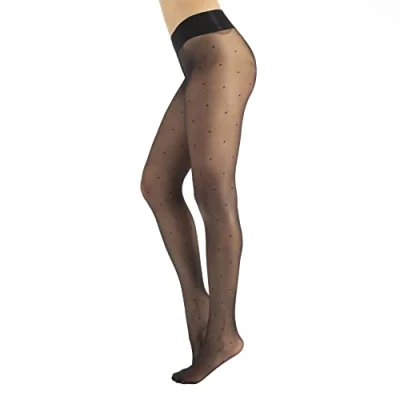 Afbeelding van CALZITALY Unichtbare Naadloze panty met of zonder stippen S, M/L, L/XL zwart, huidskleur, blauw 15 DEN Made in Italy, Zwart stippen, XXL