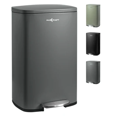Afbeelding van MAXCRAFT Pedaalemmer, 50 liter, afvalemmer met softclose deksel en binnenemmer, pedaalemmer van staal deksel, grijs