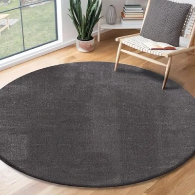Afbeelding van Vloerkleed voor woonkamer of slaapkamer in antraciet grijs 160x160 cm Modern en zacht kortpolig tapijt Rond Antislip onderkant Wasbaar tot 30 Graden Rug for bedroom or living room RELAX kleed by The Carpet