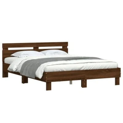 Afbeelding van vidaXL Bedframe met hoofdeinde en LED bruin eikenkleur 140x200 cm