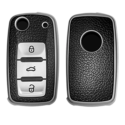 Afbeelding van kwmobile autosleutelhoes geschikt voor VW Skoda Seat 3 knops autosleutel TPU beschermhoes in zilver / zwart Autosleutelcover