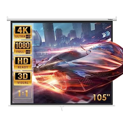Afbeelding van Todeco Projectiescherm 105 inch, handmatig oprolbaar, wand of plafondbevestiging, voor thuisbioscoop en bedrijf, 190 x cm, formaat 1:1, 4:3, 16:9, HD 4K 3D