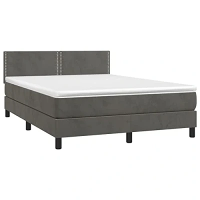 Afbeelding van vidaXL Boxspring met matras en LED fluweel donkergrijs 140x200 cm