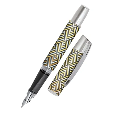 Afbeelding van Online Campus Golden Squares inktpen met ergonomische handgreep, standaard inktpatronen, medium iridiumveer, voor school, universiteit, school