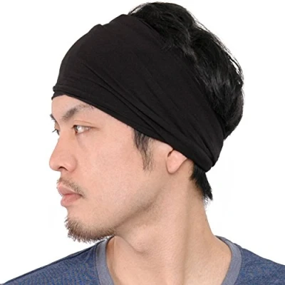 Afbeelding van Elastische bandana voor heren, Japanse hoofdband, dames, lang haar, dreads, wikkel zwart