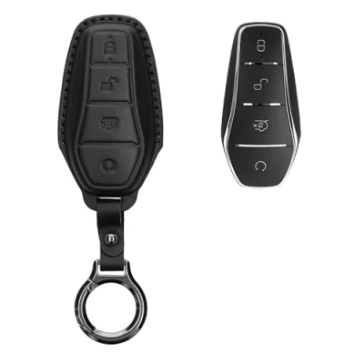 Afbeelding van kwmobile leren autosleutel hoesje geschikt voor BYD Atto 3 / Han Tang Dolphin Yuan Seal Als sleutelhanger met sleutelring Echt leer in zwart