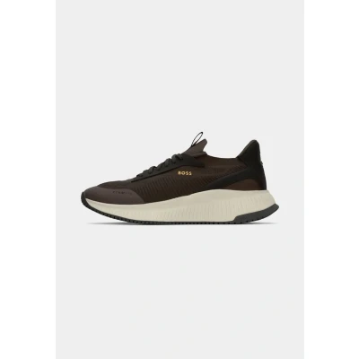 Afbeelding van BOSS SLON Sneakers laag, Heren, Maat: 44, Dark brown Imitatieleer/ textiel