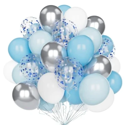 Afbeelding van Feestballonnen blauw wit zilver 60 stuks 30 cm pastel mat ballonnen metallic met confetti voor bruiloft verjaardag decoraties babyshower