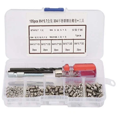 Afbeelding van 105 stuks schroefdraadreparatieset van roestvrij staal, schroefdraadinzetstukken, type helicoil, voor installatie metalen inzetstukken (M4 x 0,7)