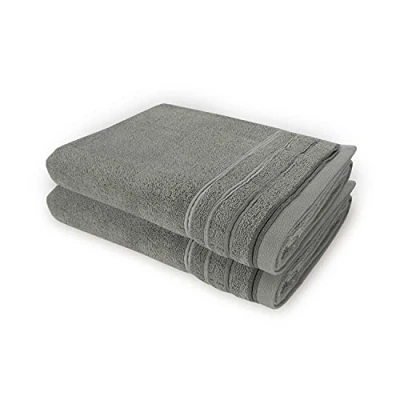 Afbeelding van WohnDirect Set van 2 badhanddoeken badstof 100% katoen grijs 70x140 cm