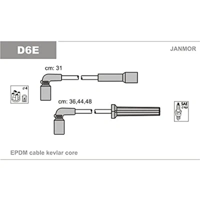 Afbeelding van JANMOR D6E Bougiekabelset DAEWOO: Lanos Hatchback, Saloon