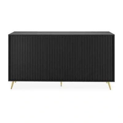 Afbeelding van Selsey Bello Dressoir met lamellenfronten 154 cm Zwart gouden poten