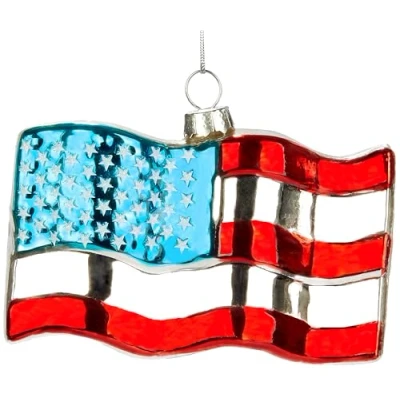 Afbeelding van BRUBAKER USA vlag handbeschilderde glazen kerstbal 10 cm boombal Amerika Amerikaanse decoratie mondgeblazen kerstboomversiering figuur grappige hanger