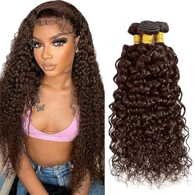Afbeelding van Tuheers 61 cm, 71 bruin, menselijk haar, watergolf, #4, chocoladebruin, 3 bundels, echt voor dames, 100% onbewerkt, Braziliaans Virgin in bundels
