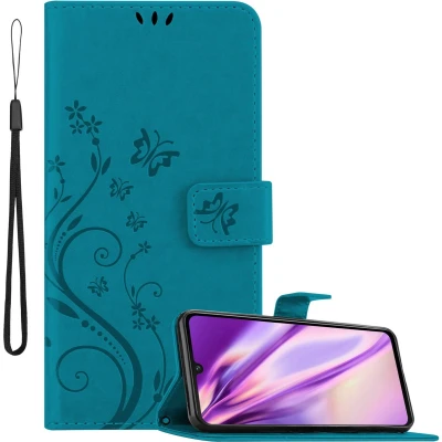 Afbeelding van Cadorabo Hoesje geschikt voor Vivo V21 4G / 5G in BLOEMEN BLAUW Beschermhoes bloemmotief met magnetische sluiting, standfunctie en kaartsleuven Book Case Cover Etui