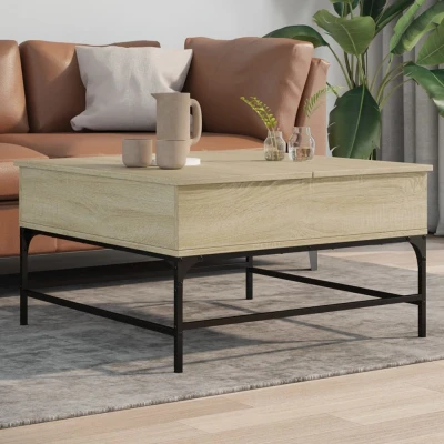 Afbeelding van Salontafel 80x80x45 cm bewerkt hout en metaal sonoma eikenkleur
