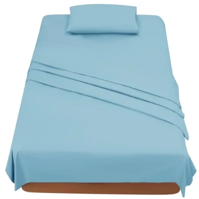 Afbeelding van Poligino Beddengoed, 90 x 190 200 cm, 3 delig, microvezel, hoeslaken, bedlaken voor eenpersoonsbed, 160 280 1 kussensloop 50 80 lichtblauw