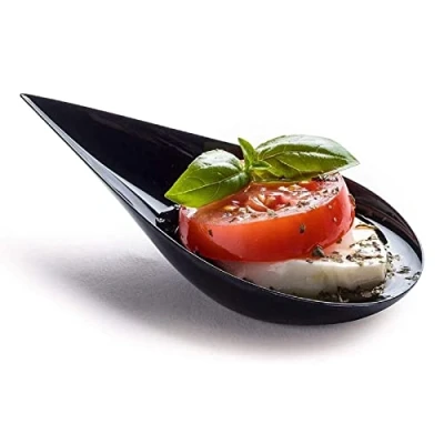 Afbeelding van Fingerfood lepel, 10,1 x 5 cm, zwart, recyclebare kunststof, voor catering, evenementen, deksels, proberingen, voedseltrucks en feestjes.